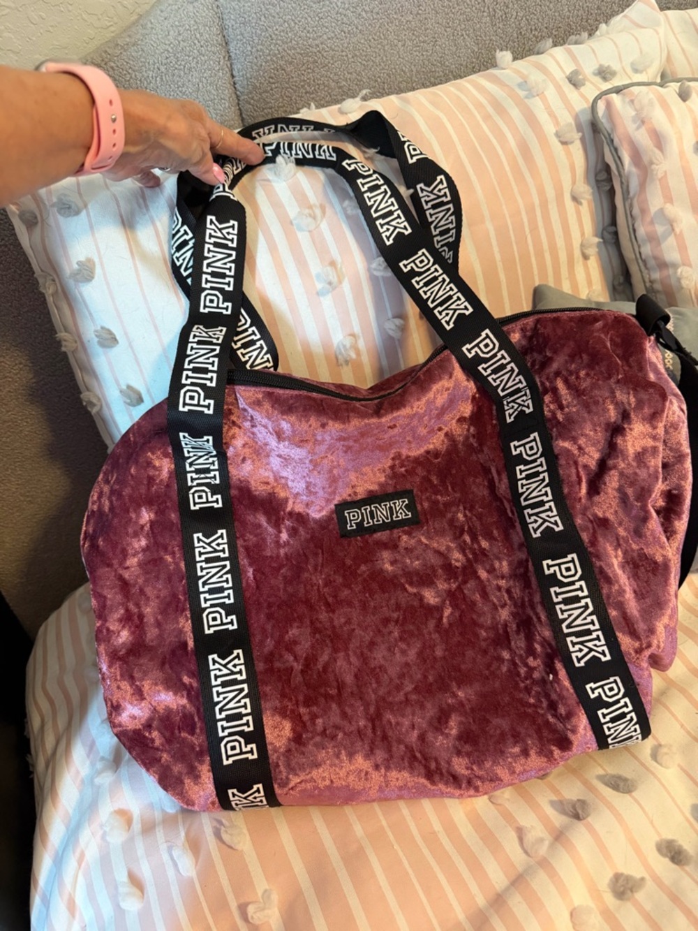 PINK Victoria's Secret Plush Velvet Travel Bag in Rose